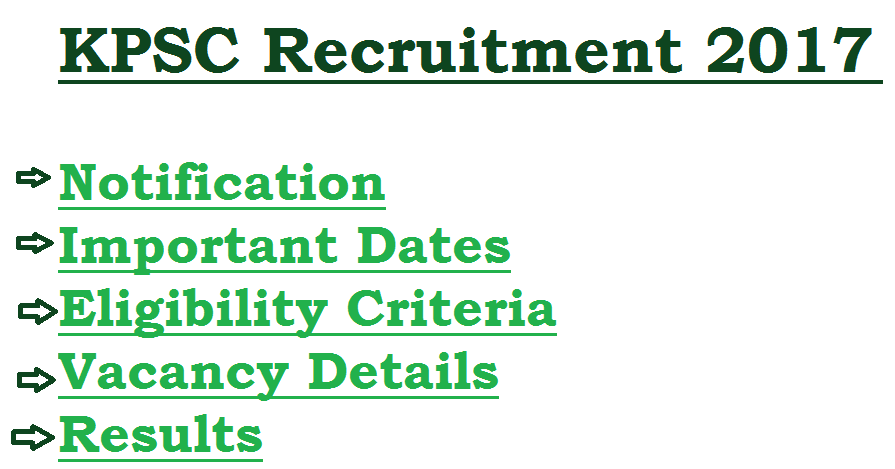 KPSC Recruitment 2017 Notification Vacancy Details Results